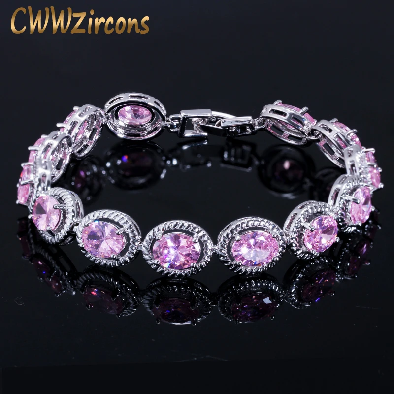 CWWZircons Фирменная Новинка Мода дизайн 0.8ct Круглый Cut розовый Цирконий Свадебный браслет для Для женщин вечерние подарок ювелирные изделия CB178