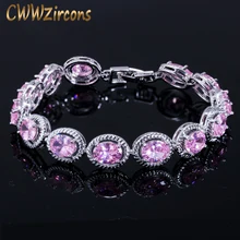 CWWZircons Фирменная Новинка Мода дизайн 0.8ct Круглый Cut розовый Цирконий Свадебный браслет для Для женщин вечерние подарок ювелирные изделия CB178