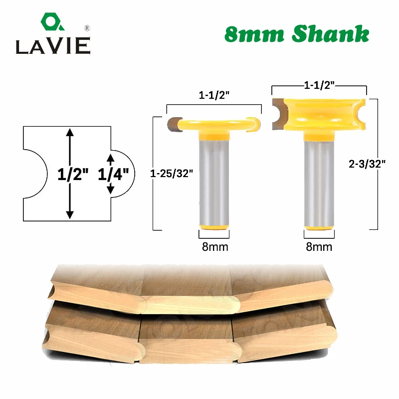 2 pcs 8mm Shank Canoe Flute and Bead Router Bit Set Woodworking Tungsten Cobalt Alloy Wood Tenon Cu