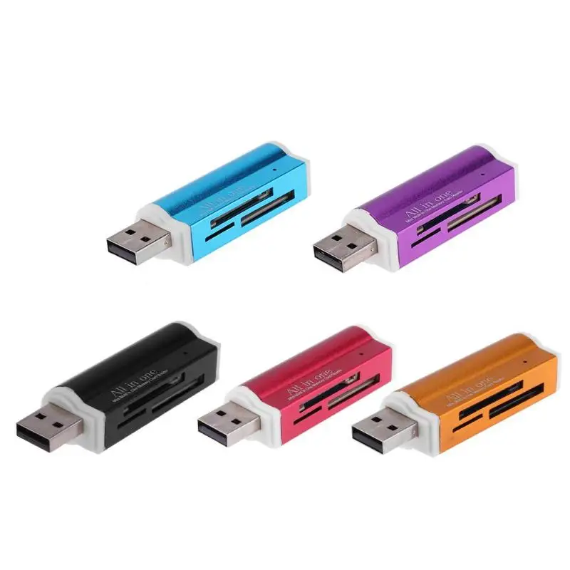 1 шт. USB2.0 4 в Алюминиевый сплав Мульти устройство чтения карт памяти SD/SDHC/Mini SD/MMC/TF