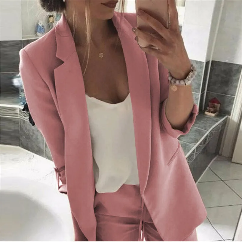 

2019 New Women Autumn Winter Coats Fashion Long Sleeve Open Front Short Cardigan Suit Work Office Coat