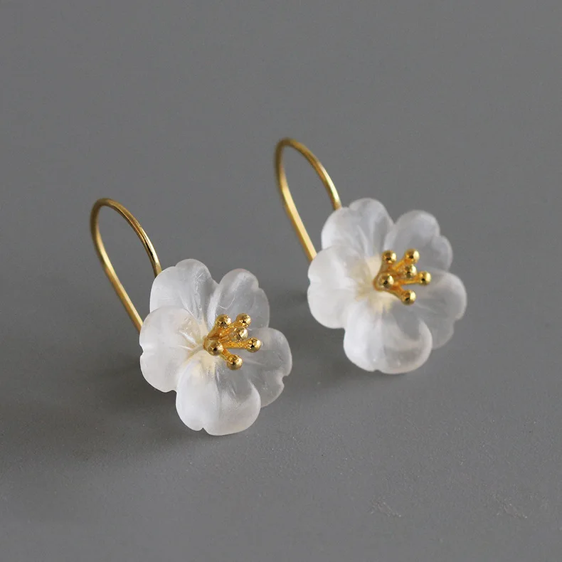 

YESWOMEN 925 Sterling Silver Handmade Fine Jewelry Natural Crystal Flower Drop Earrings
