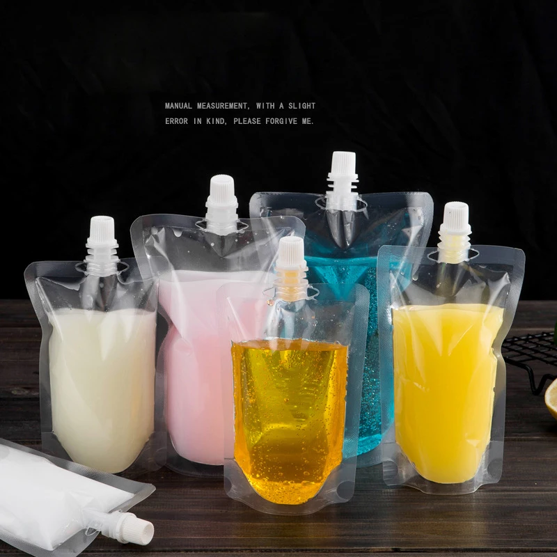 

200ML/250ML/300ML/400ML/500ML Stand-up Clear Plastic Party Drink Packaging Bag Spout Pouch for Beverage Liquid Juice Milk Coffee