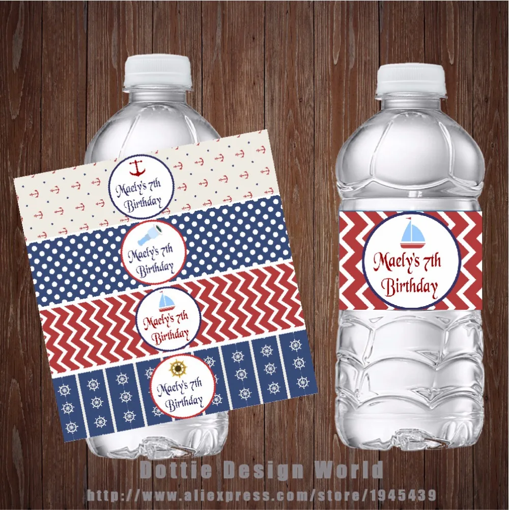 

20 pcs/lot Custom Nautical Water Bottle Label Waterproof Candy Bar Wrapper Boy Girl Birthday Party Baby shower decoration supply