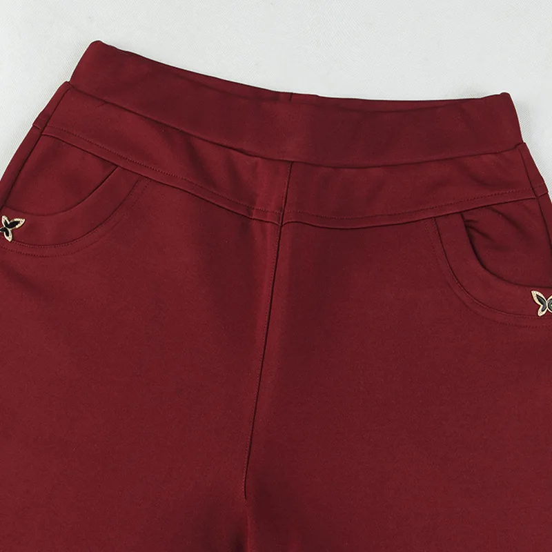 Женские зимние плотные теплые штаны для среднего возраста, женские эластичные Капри с высокой талией, бархатные повседневные эластичные брюки размера плюс 4XL
