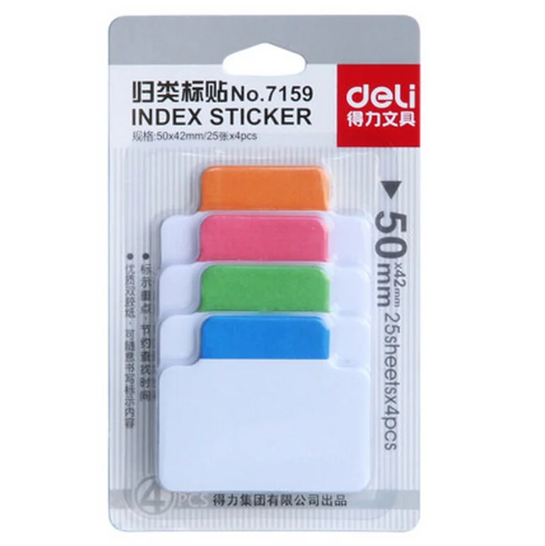 

6packs/lot multicolour self-adhesive index sticker 50*42mm high quality memo paper premium sticky tab Deli 7159