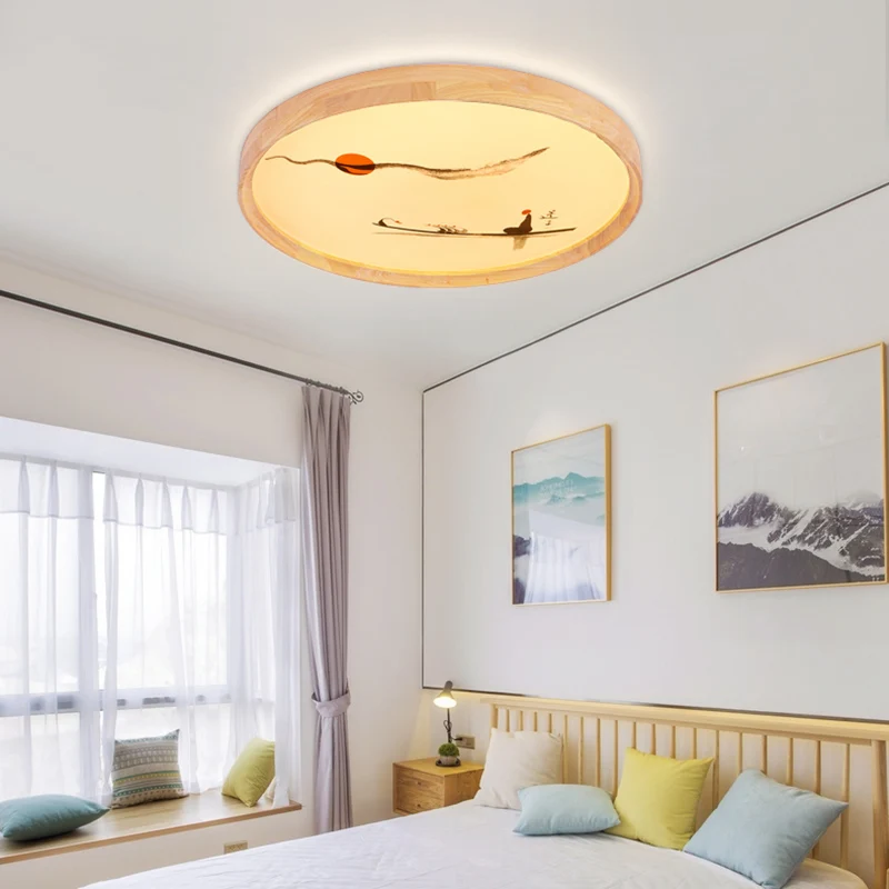 Ультра-тонкий современный потолочный деревянный светильник простой современный креативный деревянный художественный номер кабинет балкон китайский стиль Zen Светодиодная лампа для спальни