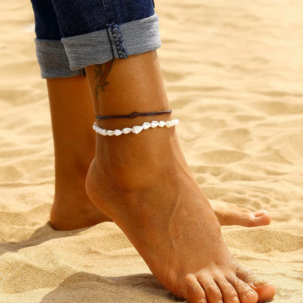 Women Anklets 2 Pcs/Set Beach Barefoot Bracelet