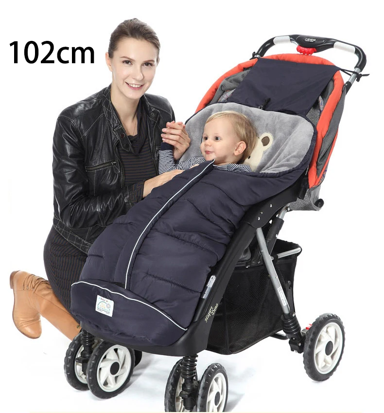 Winter Sleeping Bag Baby Sleeping Bags For Stroller With Footmuff Infant Cartoon Bear Sleeping Bag Kids Cotton Baby Sleepsacks - Цвет: 102cm Navy