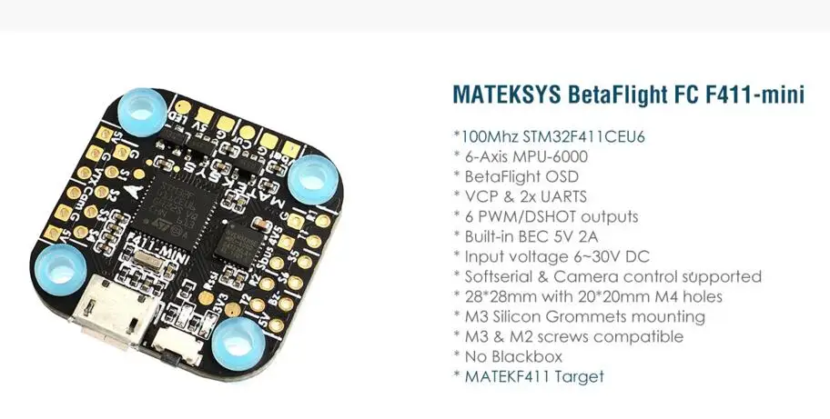 Matek System F411-mini Mini F411 F4 Flight Controller AIO OSD BEC and LED Strip 20*20mm for RC Models Quadcopter Spare Part DIY Matek System F411-mini Mini F411 F4 Flight Controller AIO OSD BEC and LED Strip 20*20mm for RC Models Quadcopter Spare Part DIY