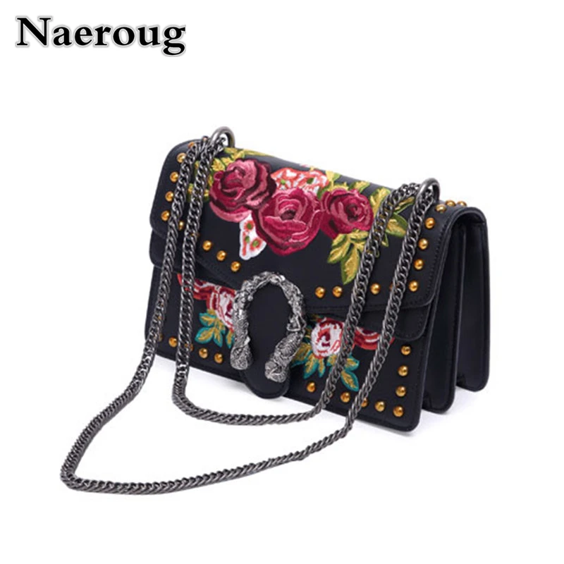 Bolsos de bandolera de de lujo para mujer con remaches de partido flores bordadas bolso de hombro mujer bolsos de mano| Bolsos de hombro| - AliExpress