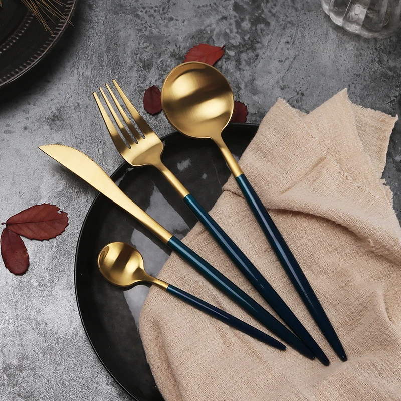 

4 pcs high quality gold silver plated Cutlery Set 18/10 Stainless Steel Tableware Fork Knife Spoon Table DinnerwareDrop Shipping