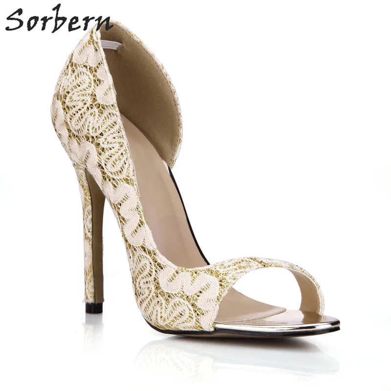 

Sorbern Gold Lace Women Pumps Open Toe Shoes Ladies High Heels D'Orsay Womens Shoes Heels Fetish High Heels Fashions 2018