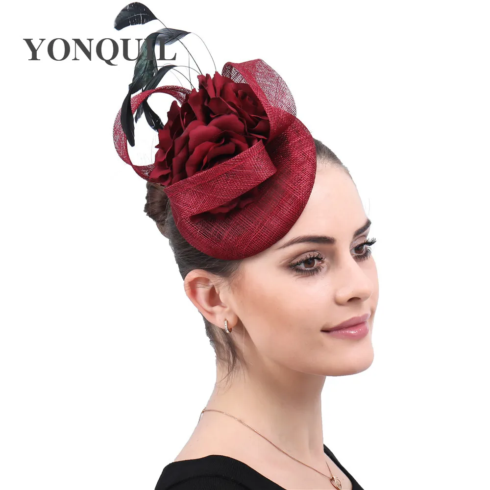Свадебные цвет красного вина аксессуары Fascinator белье чародей заколки свадебная фата шляпа женские украшения головной убор стиль - Цвет: Бургундия
