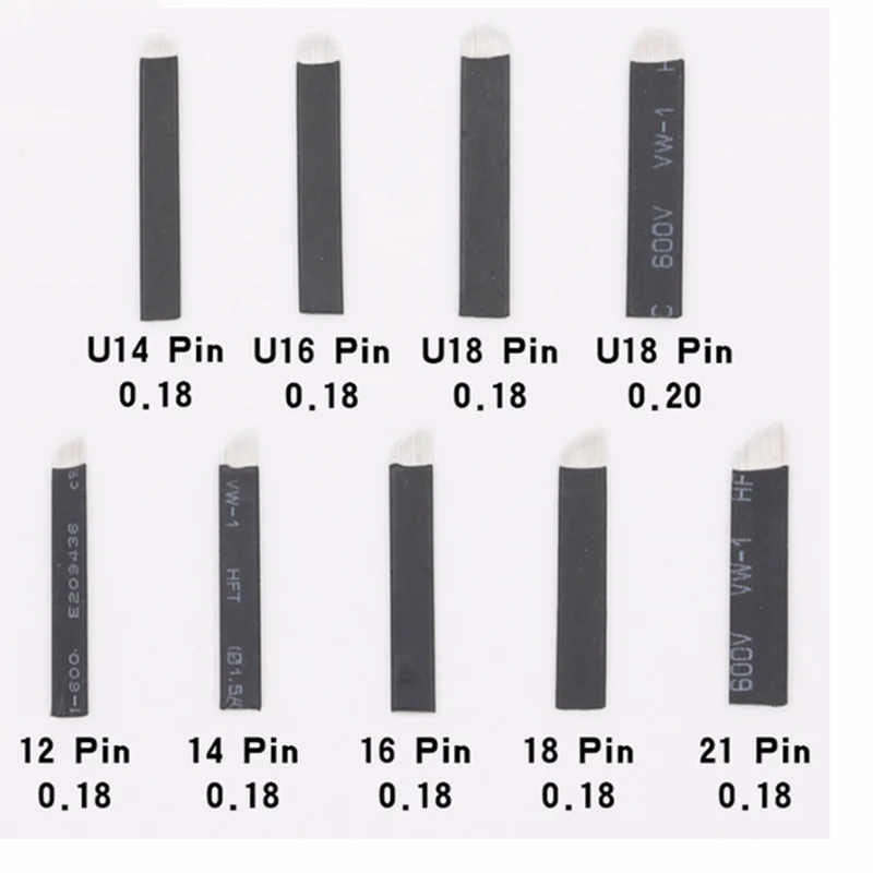 50 шт. 0,18 мм Agulhas Lamina Para Tebori Flex Microblading иглы шпильки 12 14 16 18 U формы лезвия для тату для ручного бровей ручка