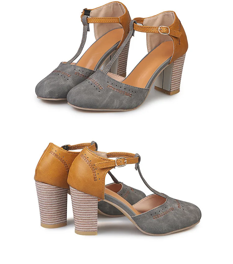 HEFLASHOR/женские туфли-лодочки на высоком каблуке женские свадебные модельные туфли на квадратном каблуке, на платформе, с круглым носком, с Т-образным ремешком zapatos de mujer