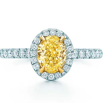 

Genuine White Gold 585 Jewelry Elegant 1Ct Yellow Oval Cut Diamond Jewelry Solid 14K Engagement Rings for Women
