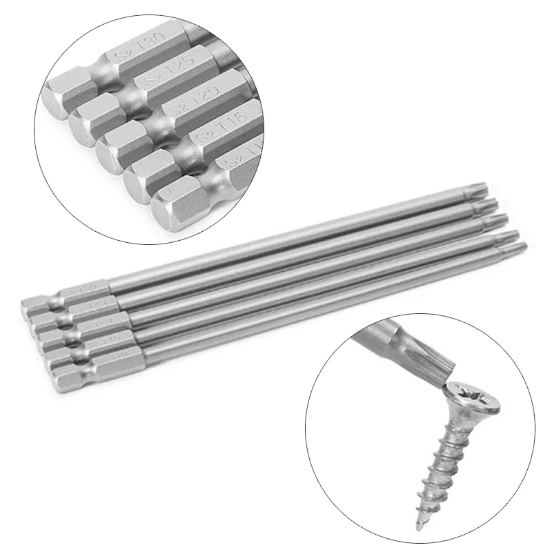 5Pcs/lots 150mm T10-T30 Torx Electric Long Magnetic Screwdriver Drill Bits Kit Set