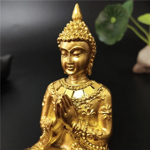 Statue de bouddha thaïlandais doré, décoration de jardin de maison, Sculpture de bouddha de méditation, Figurines Fengshui hindoues, artisanat d'ornements 5