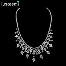 LUOTEEMI New Arrival Fashion Luxury Shinning Multi Cubic Zircon Wedding Party Necklace Earring Jewelry Set For Women Bridal Gift