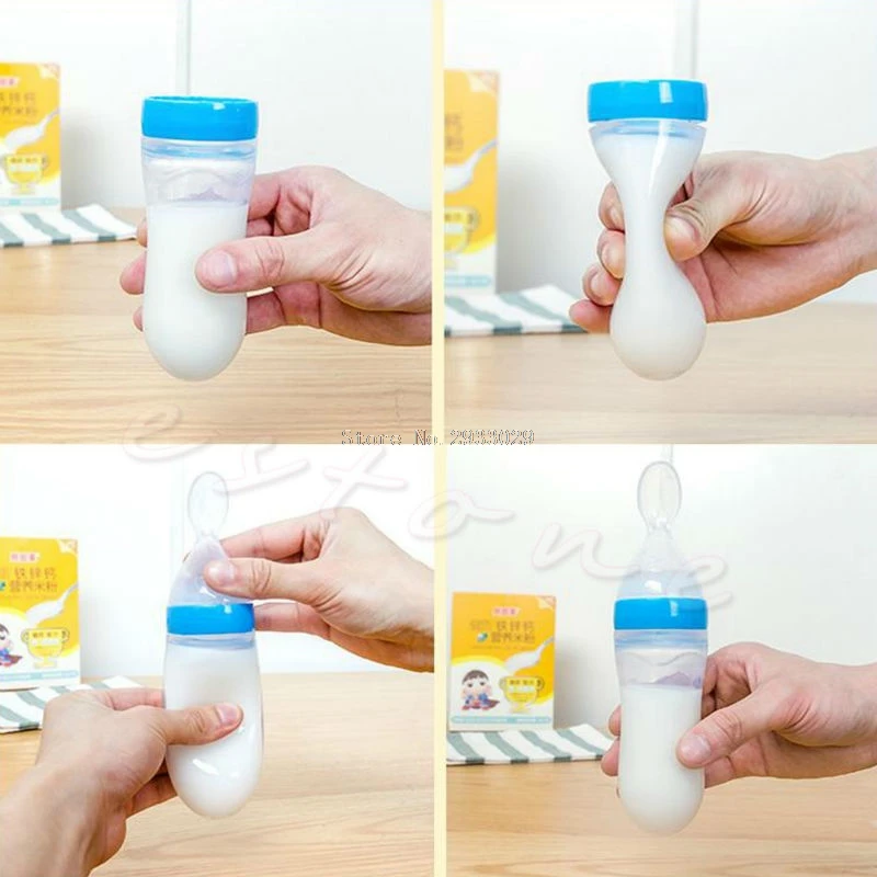 Baby Toddler Food Cereal Bottle Feeding Spoon Silicone Squeeze