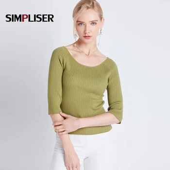 

2019 Slash Neck Knitted Sweaters Women Pullovers Summer Half Sleeve Knitting Tops Stretch Shirts Femme Blouses White Red Green