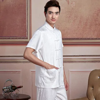 

New Arrival Summer Chinese Men Satin Kung Fu Shirt Short Sleeve Kung Fu Shirt Wu Shu Clothing Tops M L XL XXL XXXL W14