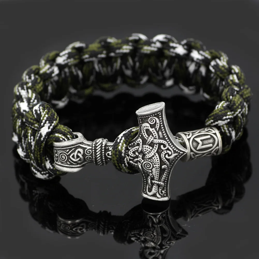 Мужской военный Камуфляжный браслет Viking Thor Hammer Rune амулет с узелком скандинавские