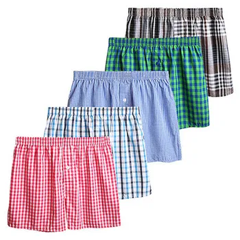 

Plaid Men's loose boxers Mens Woven Boxer Cotton Underwear Trunks Plus Size 5XL 6XL Elastic Breathable Male family underpants