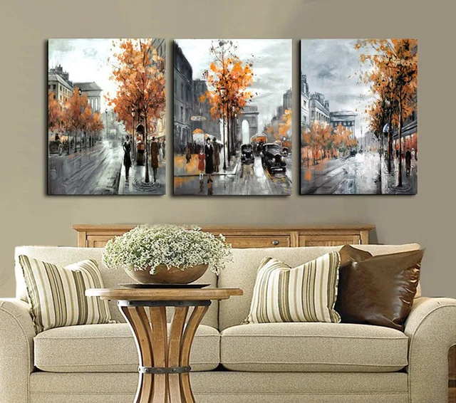 3 Piece Abstract Paintings Canvas Art Framed Field Street City