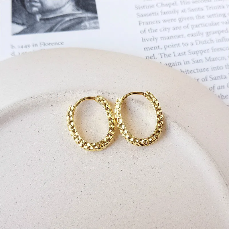 

Fengxiaoling New Arrival Europe Style Women Girl Gift Shining Golden Beans Hoop Earing 925 Sterling Silver Hoop Earrings Jewelry