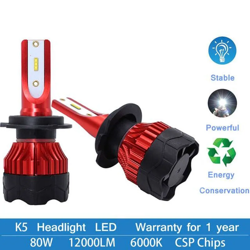 

2 Pcs H4 H7 Led Headlight Car Turbo LED Kit 9006 9005 H1 H3 H8 H9 H11 CSP Chips Lamp 72W 6500K 8000LM Auto Led Bulbs K5