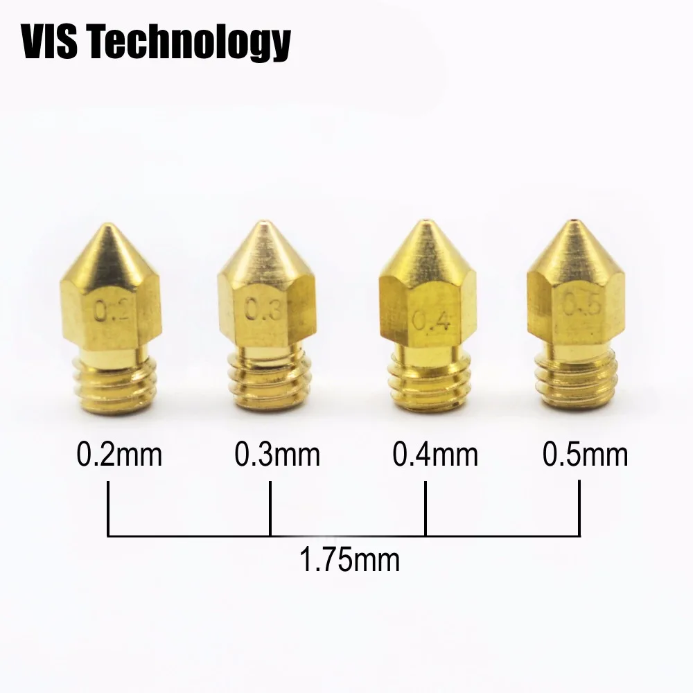 

Сопло для 3D-принтера 10 шт./лот 0,2/0,3/0,4/0,5 мм, J-образная Экструзионная сопла для нити 1,75 мм, сопло MK8