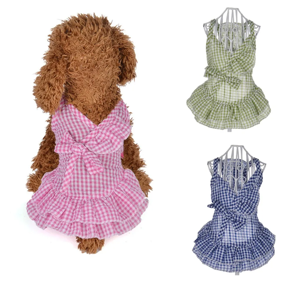 C50 Fashion Plaid Summer Pet Dog Dress Clothes For Small Dogs Dress