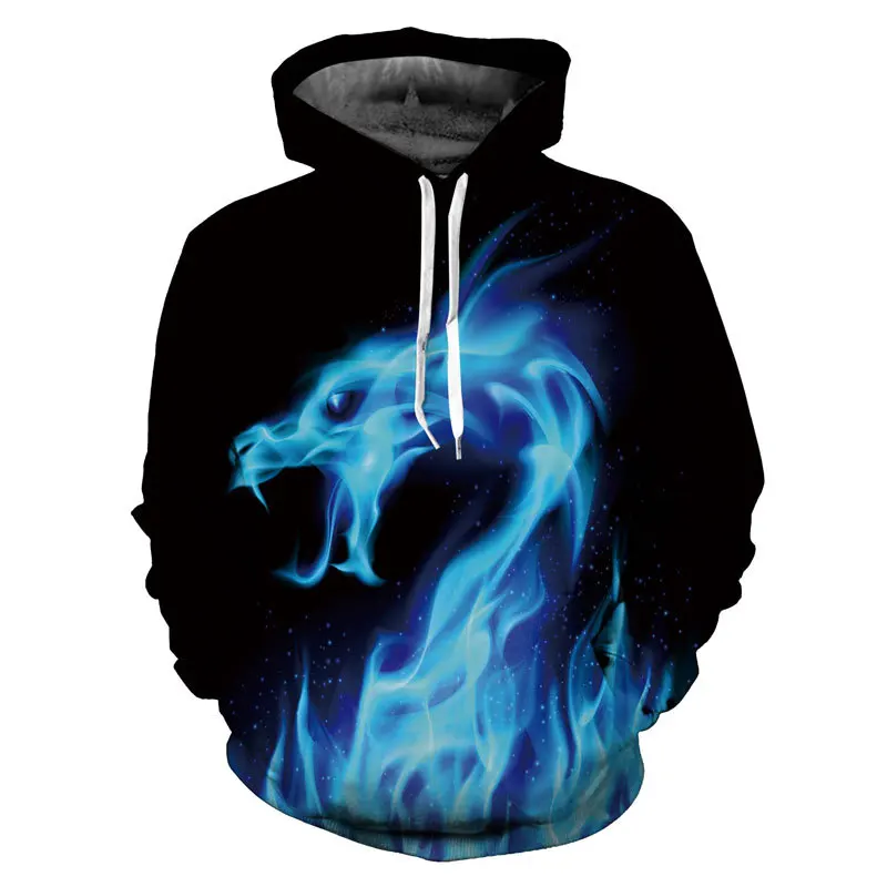 

2019 new Animals Print Hoodies Jurassic World Men/Women 3d Dinosaur Sweatshirt BLUE FIRE fashion Hooded Cap Pockets