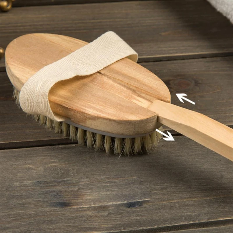 2018 New Bath Brush Long Wood Handle Reach Back Brush  Body Shower Bristle Scrubber Spa Bathroom long wooden handle hot C0205   07