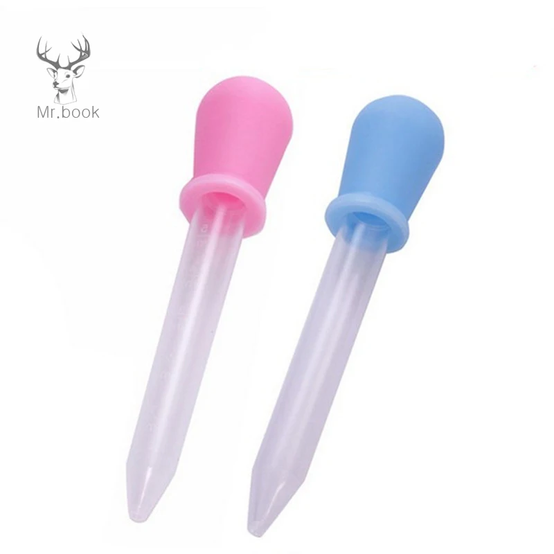 

5pcs Pink Blue 5ml Silicone Plastic Feeding Medicine Liquid Eye Ear Graduated Pipette Dropper for School Lab Supplies 12cm