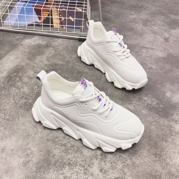 

Spring simple solid color platform white shoes female mesh breathable lightweight muffin bottom running shoes