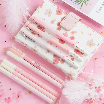 

3 Pcs/Lot Pink Cherry blossoms Green leaf gel pen kawaii stationery writing pens canetas material escolar office school supplies