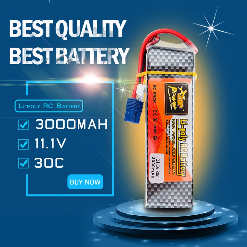 

High Quality ZOP Power 11.1V 3000mah 30C 3S Rechargeable Lipo Battery XT60 T EC3 Plug for RC Quadcopters Parts Toys