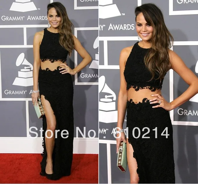 2013 Grammy Awards Chrissy Teigen Red Carpet Formal Gown Sexy Black Lace 2 Pieces Celebrity Dress Dresses Companies Dress Bridal Gowndress Patterns Evening Gowns Aliexpress