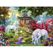 Фэнтези полный мозаичная картина с единорогом на заказ фото краски Diamond вышивка крестиком Мозаика Рождество украшения