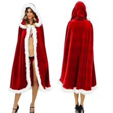 

QLuoYi 2018 Women Christmas Costume Cloak Hooded Santa Claus Velvet Fur Cloak Red Clothes for Women Costume Halloween