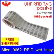 UHF RFID наклейка Alien 9662 EPC6C влажная инкрустация 915mhz868mhz860-960MHZ Higgs3 1000 шт клей пассивный RFID этикетка