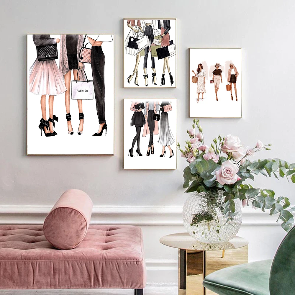 

Quadro Cartoon Fashion Girls Wall Art Canvas Painting Figure Posters And Prints Scandinavian Style Wall Pictures For Living Room