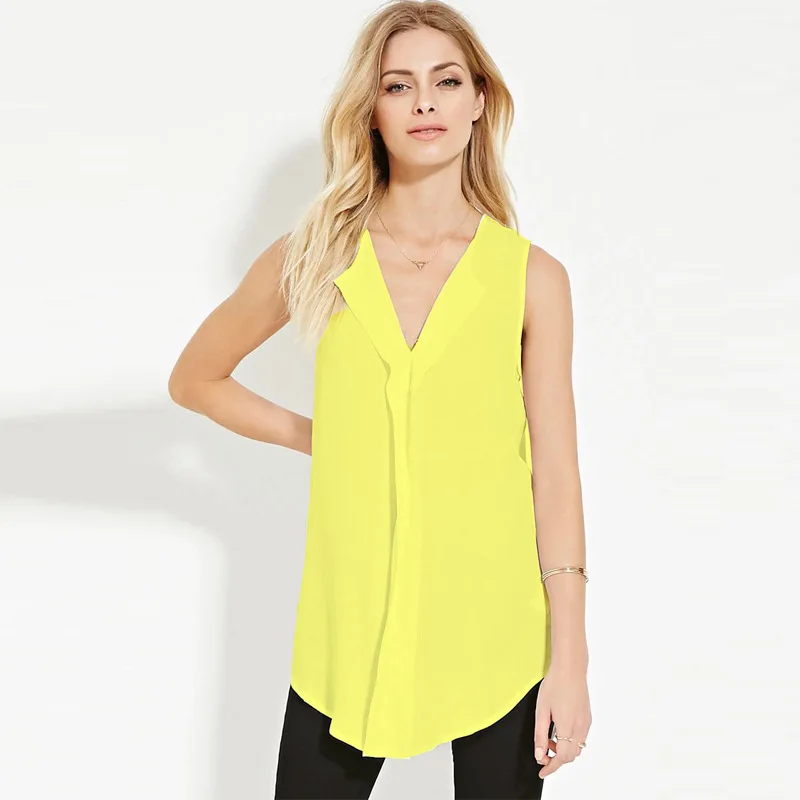 

2019 Sleeveless V-neck vrouwen Chiffon vest Linnen BlouseMode Plus Size Zomer Tuniek Mouwloze Chemise Vrouwelijke Casual Shirt