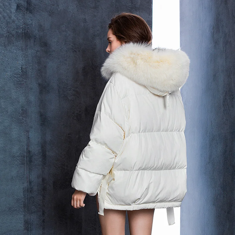 Manteau Vers Court blue Col Capuchon Creamy De Hiver Blanc Fourrure Bas Veste Épais white Le pink Femmes Grand 2018 Lb443 100 À Lâche Duvet Chaud Nouvelle Canard Extérieur Mode IwzCqCg