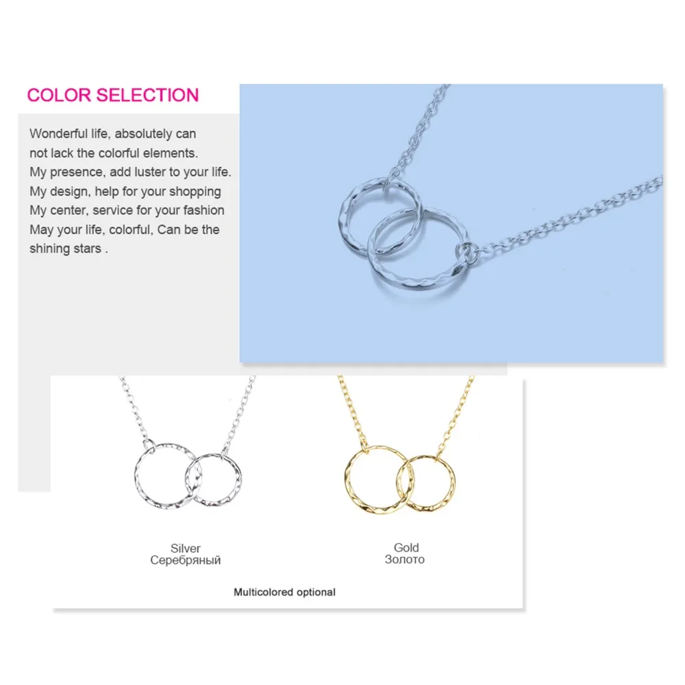 e-Manco Crossed Double Circle Necklace 925 Silver Simple Double Circle Gold Necklace Women Fine Jewelry Hoop Pendant Necklace
