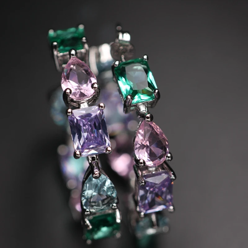 Круглые Женские серьги-кольца с разноцветным кубическим цирконием круглой формы из прозрачного стекла, вечерние модные ювелирные изделия