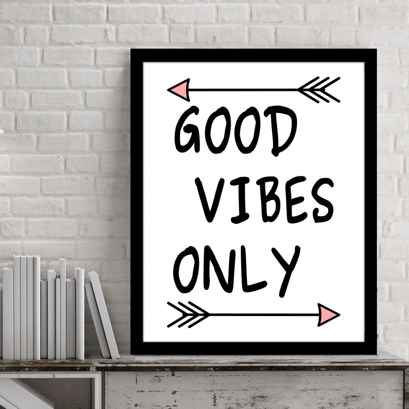 Картины на холсте good vibes only черные и белые цитаты настенный постер для детской